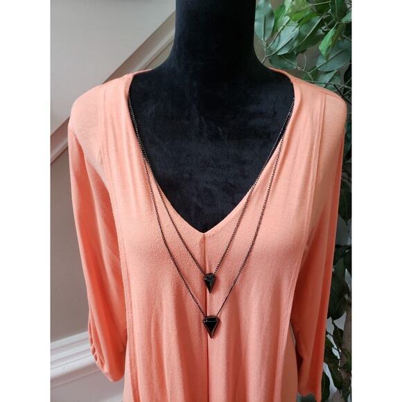 New Directions Women's Orange Floral Rayon V-Neck Long Sleeve Top Blouse Large - Picture 9 of 11